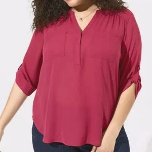 Torrid Harper Atwood Blouse with Relaxed Fit and Mandarin Collar